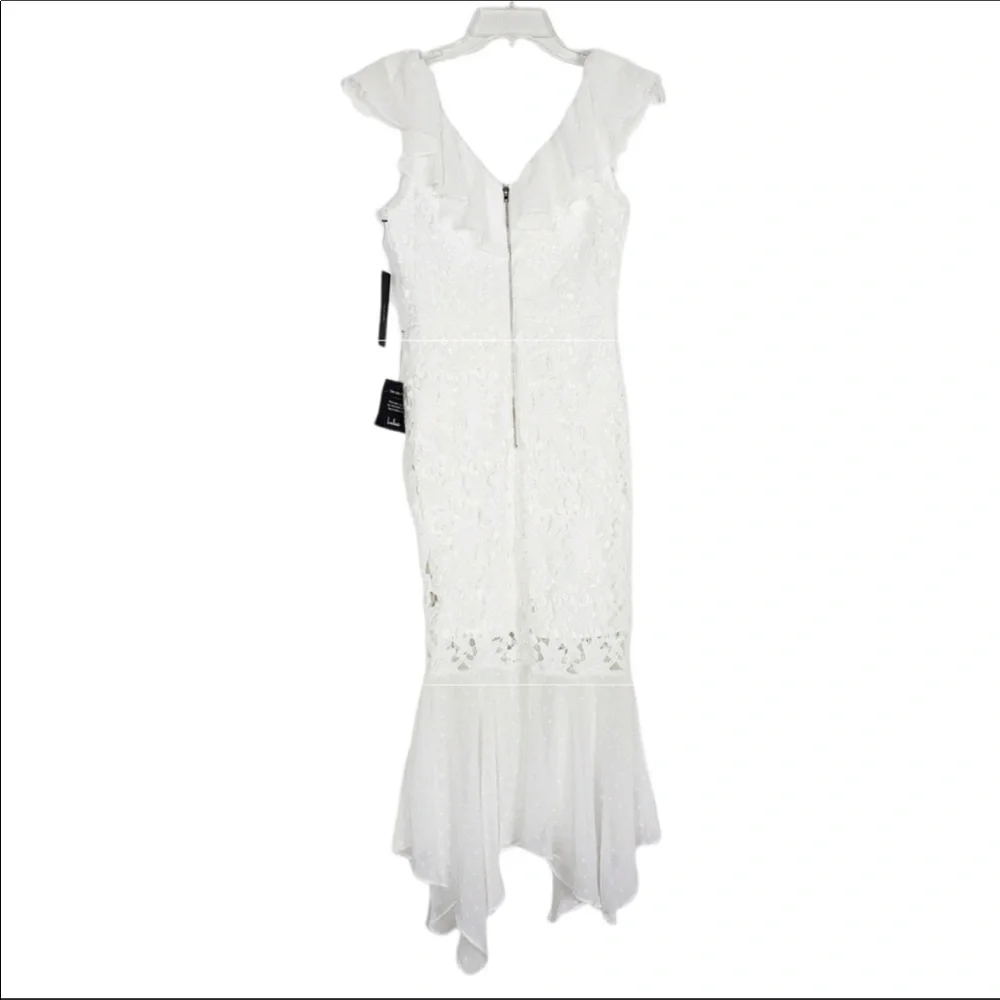 NWT Luluβs Dagny Lace Swiss Dot Ruffled Midi Dress - Picture 9 of 10